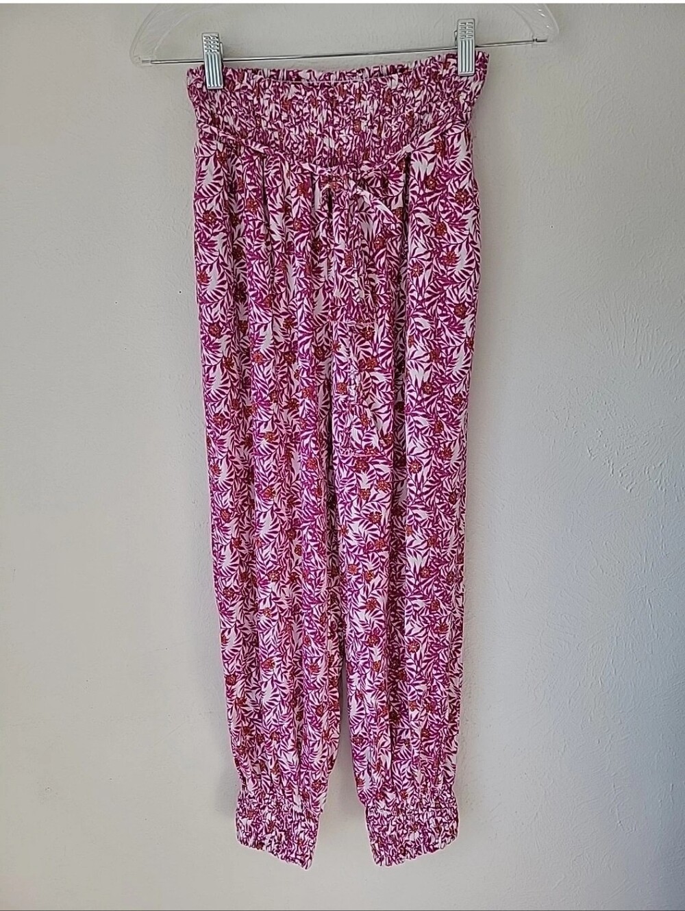 Anthropologie Pink Floral Harem Pants Belted Jogger Style